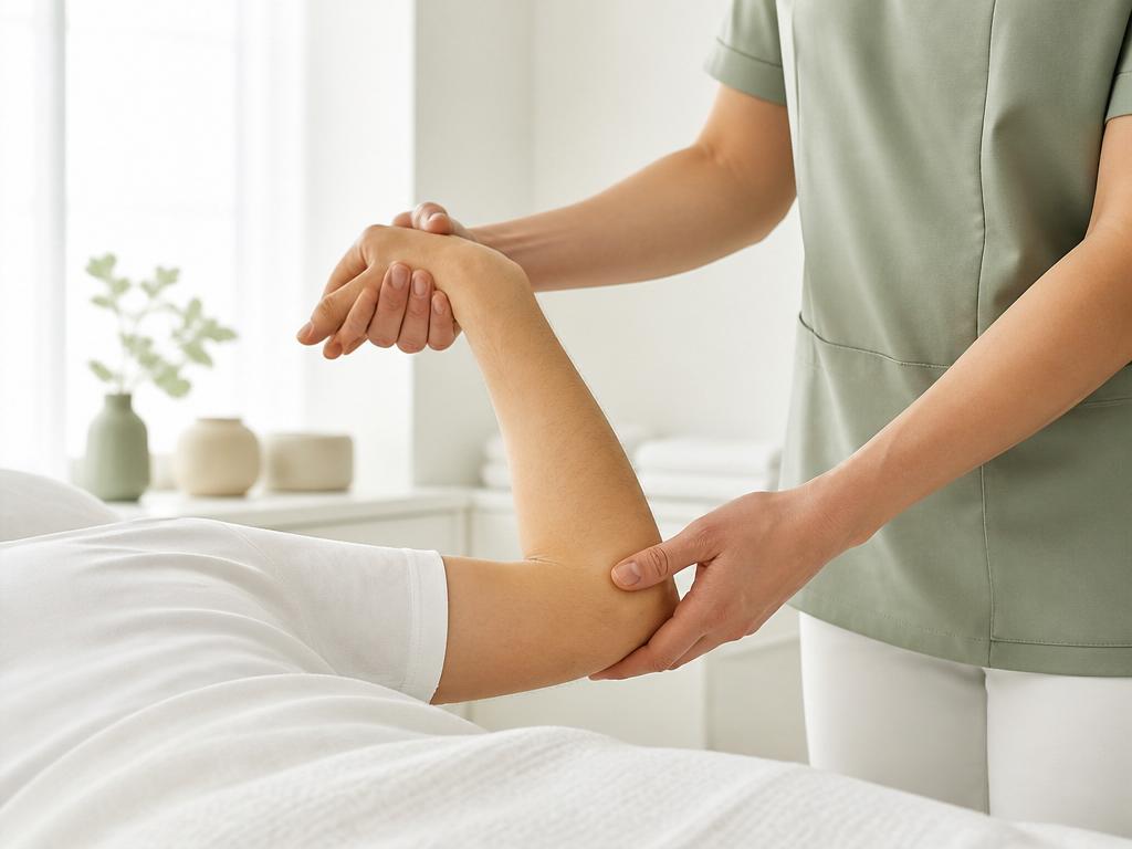 Therapist offering gentle hands-on support during post-surgical rehabilitation